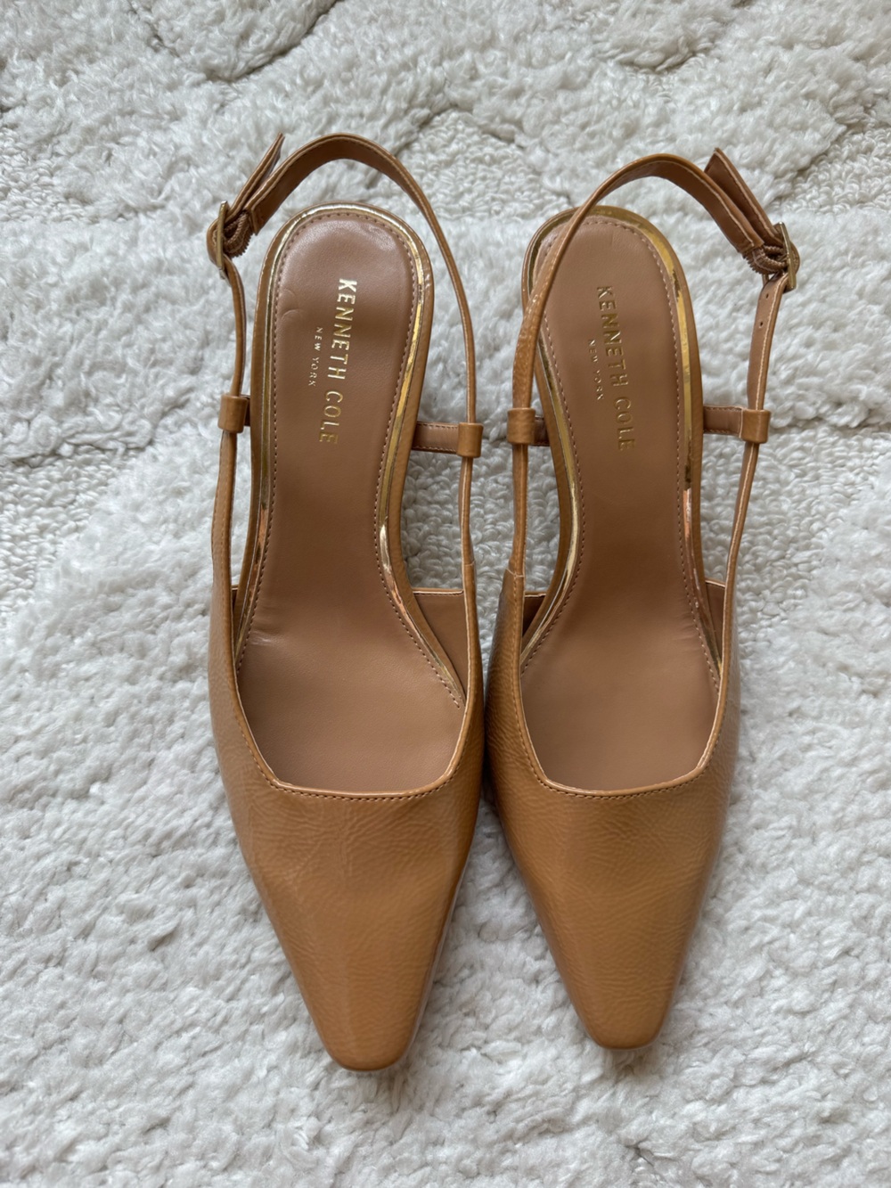Kenneth Cole Camel Patent Maggie Slingback Kitten Heels
